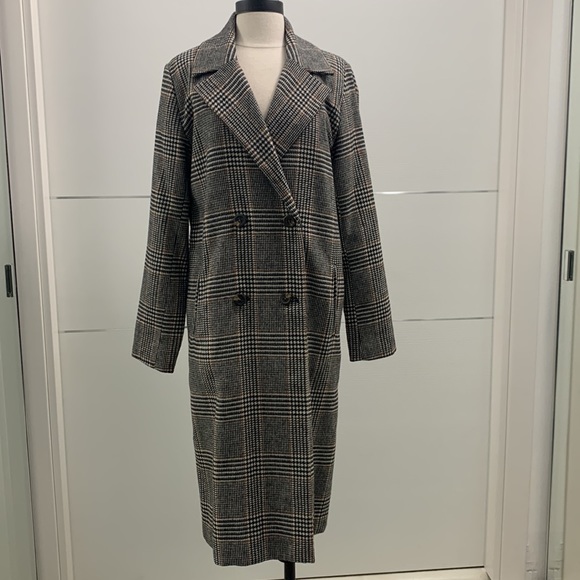Forever 21 NWOT Plaid Double Breasted Wool-blend Long Coat size M - Picture 4 of 17